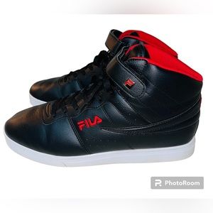 FILA VULC 13 MENS RED AND BLACK HI TOP SNEAKERS